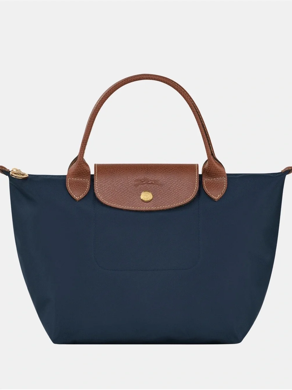 Longchamp Navy Blue Tote with Brown Leather Trim
